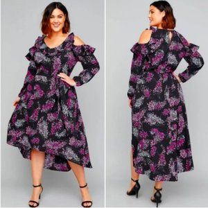NEW LANE BRYANT $90 BLACK FLORAL COLD SHOULDER MIDI DRESS PLUS SIZE 18 18W 2X